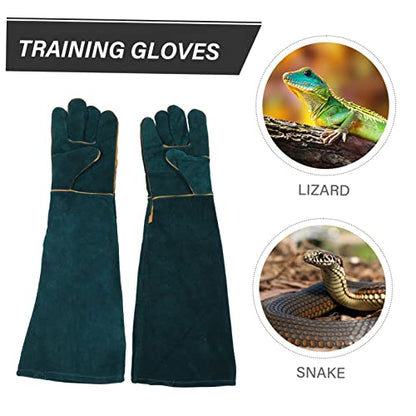 2Pcs Cowhide Pet Training Gloves Bite Protective Gloves for Reptiles Animals Dark Green Comfortable Flexible Design for Handling