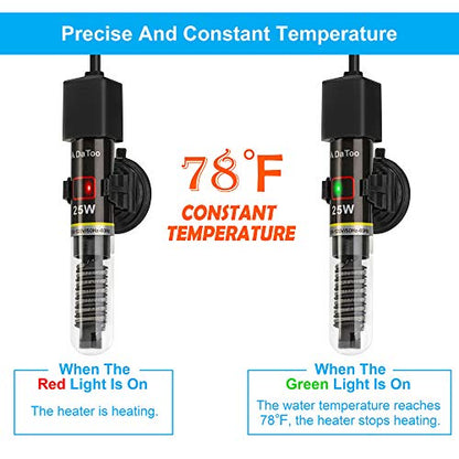 DaToo Mini Aquarium Heater 25W Small Fish Tank Heater 25 Watt with Free Thermometer Sticker - size: 25W