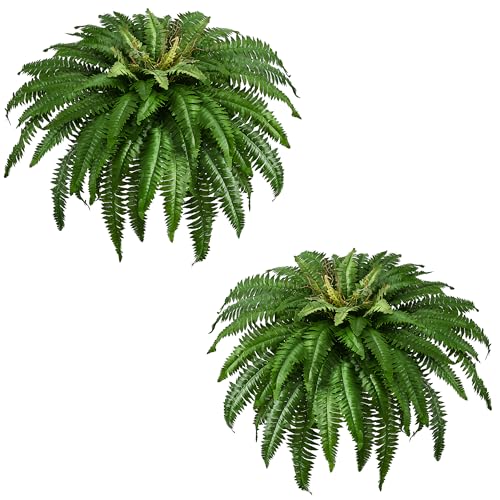 48In Artificial Boston Ferns Bush, Set of 2 Large Faux Ferns Plants, 67 Branches Fake Ferns for Home Living Room Decor, Indoor and Outdoor - size: 2 PCS-48"
