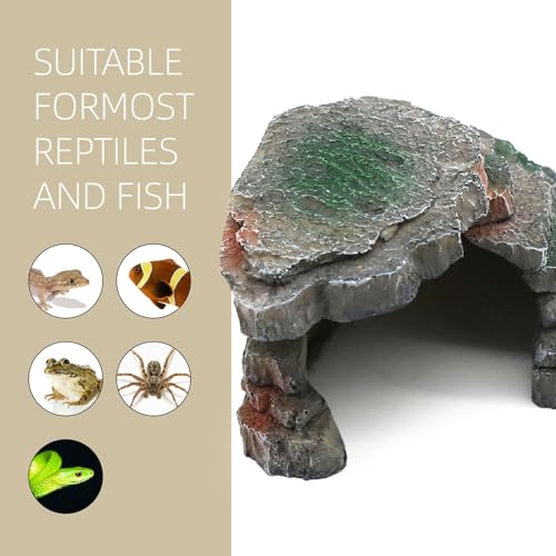 Gecko Hide Shale Scape Step Ledge, Reptile Cave Hideout Tank Accessories Decorations, Great for Reptiles, Amphibians, Leopard Gecko, Lizard, Frogs, Turtle (Small-B-7.3 * 4.4 * 3) - style: Small-B-7.3 * 4.4 * 3