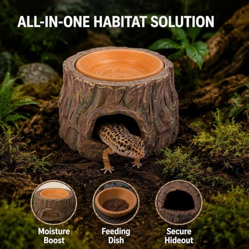 3 in 1 Small Reptile Humid Hide Leopard Gecko Hide Crested Gecko Tank Accessories with Detachable Base