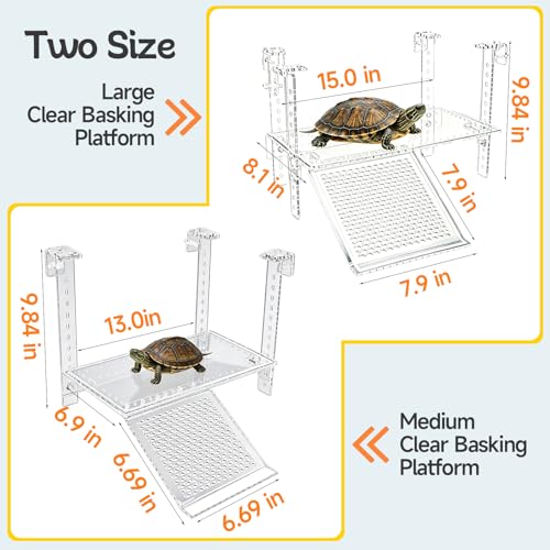 Turtle Basking Platform, Clear Acrylic Turtle Dock with Slip-Resistant Ramp and Built-in Hooks for Aquatic Turtles, Direction-Adjustable Ramp, Turtle Terrace, Turtle Tank Accessories - size: Medium