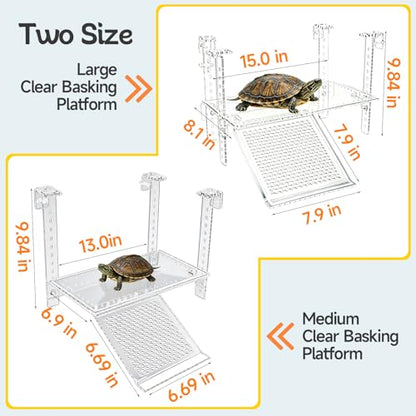 Turtle Basking Platform, Clear Acrylic Turtle Dock with Slip-Resistant Ramp and Built-in Hooks for Aquatic Turtles, Direction-Adjustable Ramp, Turtle Terrace, Turtle Tank Accessories - size: Medium