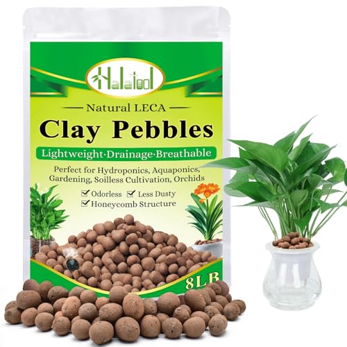 Halatool 8LB Leca for Plants, 4-16mm Hydro Balls for Root Rot Prevention | Natural Clay, pH-Neutral, Lightweight Clay Pebbles for Hydroponics, Terrariums, Potted Plants, Top Dressing, Drainage Layer - color: 8LB