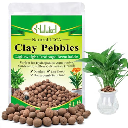 Halatool 8LB Leca for Plants, 4-16mm Hydro Balls for Root Rot Prevention | Natural Clay, pH-Neutral, Lightweight Clay Pebbles for Hydroponics, Terrariums, Potted Plants, Top Dressing, Drainage Layer - color: 8LB
