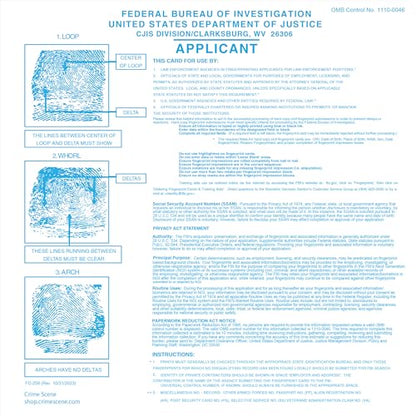 Crime Scene Fingerprint Cards, Applicant FD-258 (Pack of 50)
