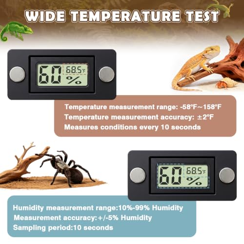 Reptile Temperature and Humidity Monitor, 2PCS Magnetic Thermometer Hygrometer,Bearded Dragon Tank Accessories,Pet Humidity Meter Supplies for Jumping Spider