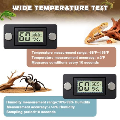 Reptile Temperature and Humidity Monitor, 2PCS Magnetic Thermometer Hygrometer,Bearded Dragon Tank Accessories,Pet Humidity Meter Supplies for Jumping Spider