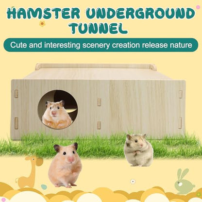 Hamster and Mouse Wooden Tunnel Cage Secret Peep Shed Waterproof | Chamber Hideout & Tunnel Exploring Toys Easy to install