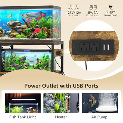 Heybly 55-75 Gal Fish Tank Stand with Drawer, Power Outlet, Rustic HAS005SR | Aquarium Stand, Heavy Duty, for Fish Tank, Turtle & Reptile Terrarium, 48" L × 18.1" Top, 660lbs (Top)+400lbs(Mid) - color: Rustic Brown, size: 55-75 gal