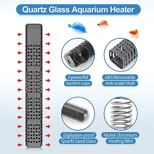 HiTauing Aquarium Heater, Upgraded 300W/500W Fish Tank Heater with Intelligent Leaving Water Automatically Stop Heating and Advanced Temperature Control System, Suitable for Saltwater and Freshwater - size: 300W for 40-75 Gallon