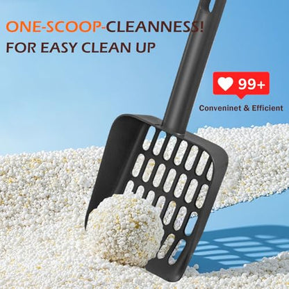Cat Pooper Scooper, 2 in 1 Cat Litter Scoop with Holder Stand Cat Stuff Cat Scooper for Litter Box Cat Accessories Cat Supplies Kitty Litter Scoop Heavy Duty and Easy Clean Scoop Away Cat Litter - color: L-Black