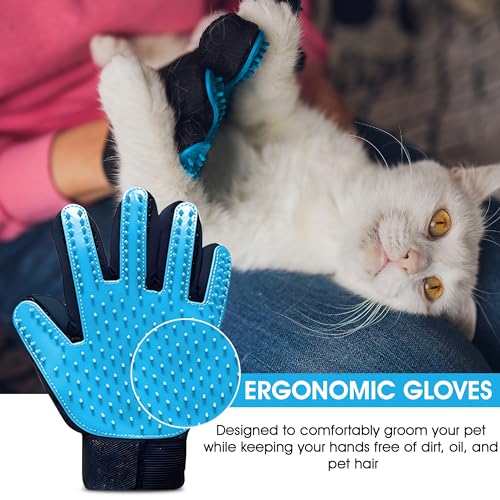 Upgrade Pet Grooming Gloves, Grooming Gloves for Dogs, Cats, Rabbits & Horses with Long and Short Hair, Efficient Pets Hair Remover Mittens - 1 Pair (Sky Blue) - color: Sky Blue