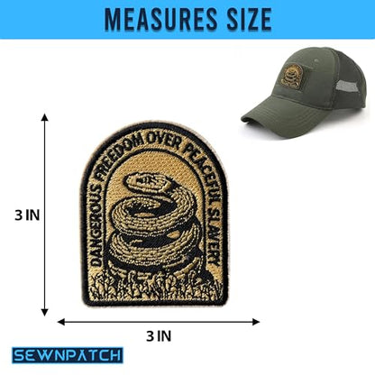 Dangerous Freedom Over Peaceful Slavery Hook and Loop Patch for Backpacks Hats Vest Dog Harness Bags, Size 3" Sewing Patches, Snake Tactical Appliques for Clothes, Freedom Embroidery Patch