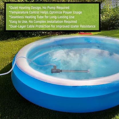 1800W Titanium Submersible Water Heater for Pool, Hot Tub, Pond, inground/Swimming/Above Ground Pool, baptismal & Bathtub – Portable Electric Immersion Heater with GFCI & Thermostat