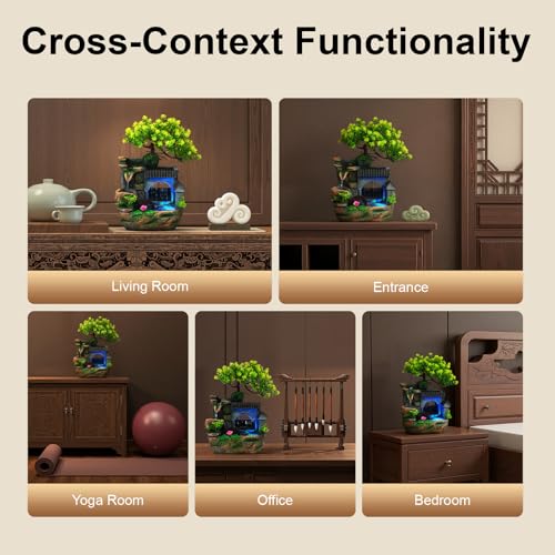 Rockery Tabletop Fountain, Waterfall Desktop Water Fountain with LED Light, Hand-Carved Resin Decor with Adjustable Flow Pump for Stress Relief, Suitable for Living Room, Office, Bedroom - size: B