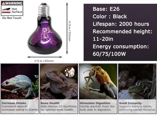 60W Reptile Night Light Bulb, UVA Heat Lamp, Purple Basking Lamp | Simulates Natural Moonlight, Creates a Natural Nighttime Environment, Ideal for Amphibians & Nocturnal Viewing in Terrariums - color: Purple-moonlight Heat Lamp, size: 60 Watts