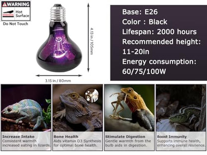 60W Reptile Night Light Bulb, UVA Heat Lamp, Purple Basking Lamp | Simulates Natural Moonlight, Creates a Natural Nighttime Environment, Ideal for Amphibians & Nocturnal Viewing in Terrariums - color: Purple-moonlight Heat Lamp, size: 60 Watts