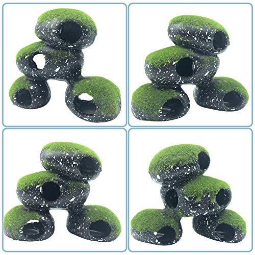PINVNBY Stone Aquarium Hideaway Decoration Resin Cichlids Rock Decor with Artificial Moss Betta Cave Hideout Shelter Tunnel Fish Tank Ornament for Shrimp,Short Bream and Crayfish(L)