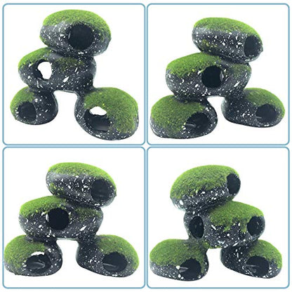 PINVNBY Stone Aquarium Hideaway Decoration Resin Cichlids Rock Decor with Artificial Moss Betta Cave Hideout Shelter Tunnel Fish Tank Ornament for Shrimp,Short Bream and Crayfish(L)