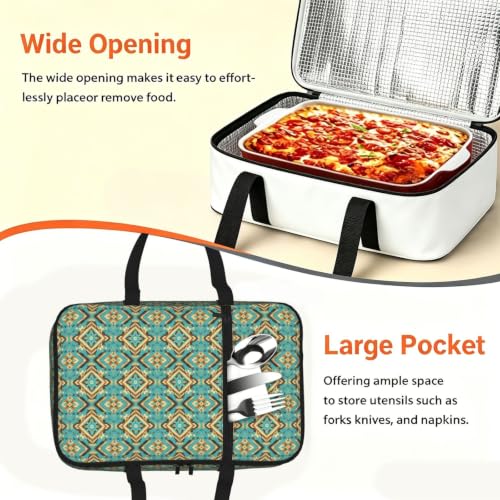 Single Deck Thermal Carrier Ethnic Geometric Print | Ethnic Geometric Pattern Mexican Tribal, Insulated Casserole Carrier with Handles Zipper Fits 9x13 Pan Potluck Party - color: Pattern (769)