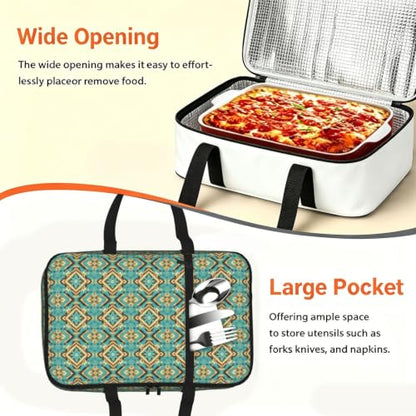 Single Deck Thermal Carrier Ethnic Geometric Print | Ethnic Geometric Pattern Mexican Tribal, Insulated Casserole Carrier with Handles Zipper Fits 9x13 Pan Potluck Party - color: Pattern (769)