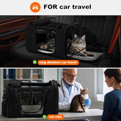 pidipiti 25x17x17 Extra-Large Expandable cat Carrier for car Road Travel | for 1 Extra-Large cat/2 Large /3 Medium Cats up to 35 lbs,large cage kennel for long road trip,zipper lock,good Visibility - size: 25.5"L x 17.0"W x 17.0"H