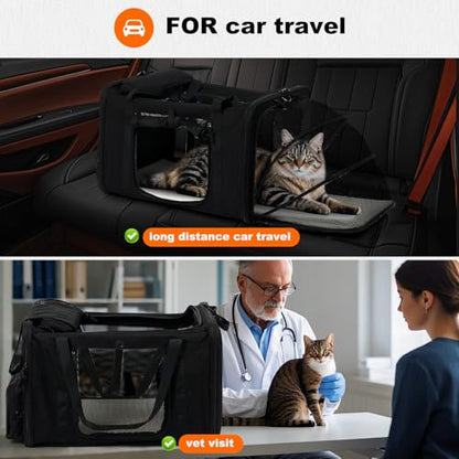 pidipiti 25x17x17 Extra-Large Expandable cat Carrier for car Road Travel | for 1 Extra-Large cat/2 Large /3 Medium Cats up to 35 lbs,large cage kennel for long road trip,zipper lock,good Visibility - size: 25.5"L x 17.0"W x 17.0"H