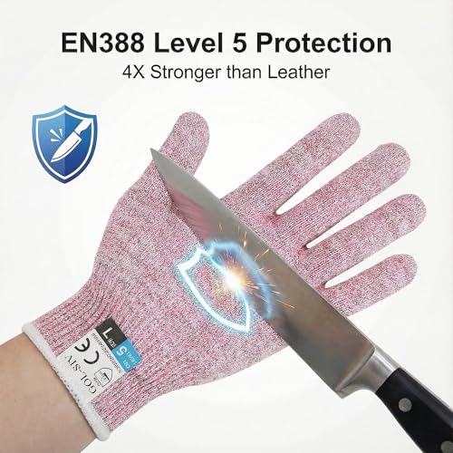 Level 5 Cut Resistant Gloves, Touch-Screen Protective Gloves,Food Grade Glove for Oyster Shucking, Meat Cutting, Knife Handling, Mandoline Slicing, Wood Carving (Pink, S) - color: Pink, size: Small