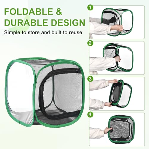 M METERXITY Butterfly Habitat Cage Terrarium, Outdoor Collapsible Mesh Pop-up with Zipper Protection for Breeding Butterfly/Ladybug, Mesh Plant Enclosure [Black with Green, 12 x 12 x 12 Inch] - color: Black With Green