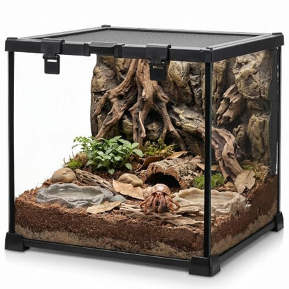 12"x12"x12" Reptile Terrarium, Escape-Proof Glass Full-View Vivarium for Tropical Invertebrates Such as Hermit Crabs, with Escape-Proof Lock & Feeding Hatch - size: 12"D X 12"W X 12"H