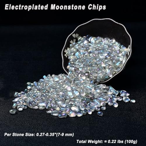 Erliway 7-9mm Electroplated Moonstone Healing Crystal Chips for Crafts 100g | Natural Crushed Crystal Stones Tumbled Chips for Vase Filler Aquarium Gravel, Meditation Chakra Balancing, Candle DIY Making - color: Electroplated Moonstone
