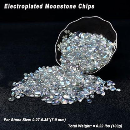 Erliway 7-9mm Electroplated Moonstone Healing Crystal Chips for Crafts 100g | Natural Crushed Crystal Stones Tumbled Chips for Vase Filler Aquarium Gravel, Meditation Chakra Balancing, Candle DIY Making - color: Electroplated Moonstone