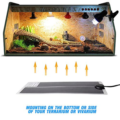 Reptile Heating Mat, 2PCS Reptile Heating Pad with Temperature Adjustment for Reptiles Tortoise Snakes Lizard Gecko Hermit Crab Amphibians - Removable Terrarium Heat Mats(7W, 6x11 inches) - size: 2PCS,7W