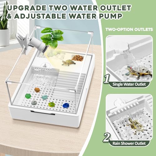 GOZILLA Small Turtle Tank Kit+Water Pump+Lamp, Acrylic Turtle Tank Starter Kit with Adjustable 5W Water Pump and Timing/Dimming Lamp, Multi-Functional Area for Small Turtles(White Kit). - color: White Kit