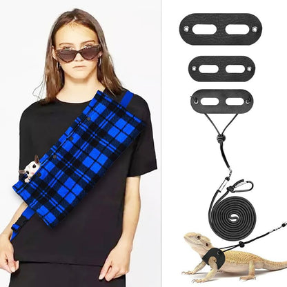 Small Animal Sling Carrier,Small Animal Bag for Bearded Dragons Lizards and Reptile with Adjustable Strap Tow Rope 3 Sizes Pack + Small Animal Sling Carrier（Blue Grid） - color: Blue Grid