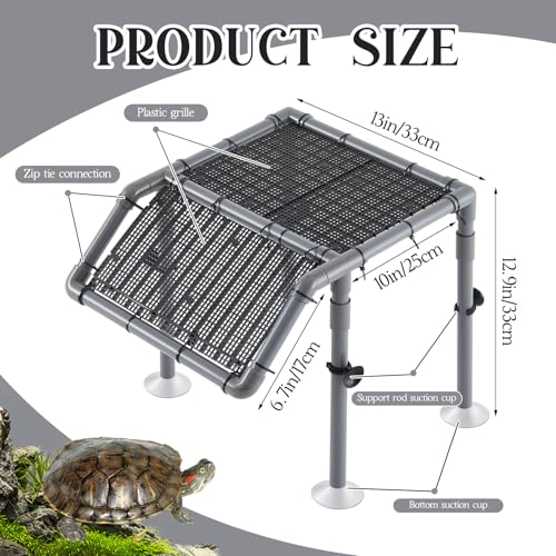 13" Wider Turtle Basking Platform, Extra Large Standing Turtle Basking Platform, DIY Resting Area for Aquarium Tank, PVC Pipes and Eggcrate Suction Cups