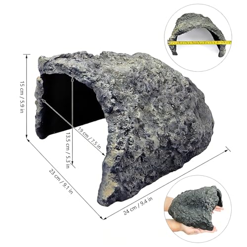 Large Size Rock Cave Habitat Hideout for Reptiles & Amphibians, Terrarium & Aquarium Decor, Perfect Hide Cave for Bearded Dragons, Lizards, Snakes, Turtles, Geckos, Tortoises & Small Animals