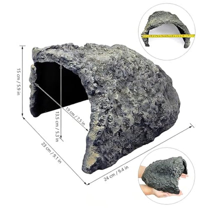Large Size Rock Cave Habitat Hideout for Reptiles & Amphibians, Terrarium & Aquarium Decor, Perfect Hide Cave for Bearded Dragons, Lizards, Snakes, Turtles, Geckos, Tortoises & Small Animals