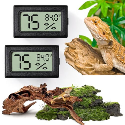 Reptile Thermometer and Humidity Gauge,2PCS Digital Hygrometer Adhesive Reptile Terrarium Hydrometer,Bearded Dragon Tank Accessories,Pet Humidity Meter Supplies for Leopard Crested Gecko,Snake,Lizard - size: 2PCS Rectangular