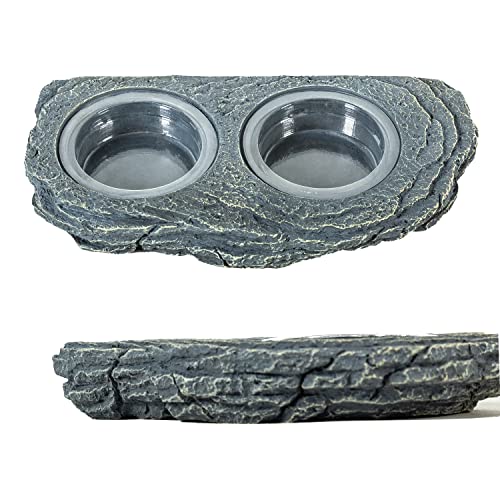 REPTIZOO Reptile Magnetic Feeder Ledge, Double Bowl Reptile Food Dish with 6PCS Feeding Cups Food Water Feeder for Crested Gecko Lizard Chameleon Pets - size: Large