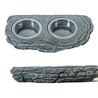 REPTIZOO Reptile Magnetic Feeder Ledge, Double Bowl Reptile Food Dish with 6PCS Feeding Cups Food Water Feeder for Crested Gecko Lizard Chameleon Pets - size: Large