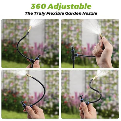 200 Ft 1/4 Inch Drip Irrigation System with 32 Copper Nozzles | Complete watering kit includes 32 adjustable copper sprayers, tubing, fittings, stakes, filters and quick-connect parts.
