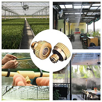 20 Pack Brass Misting Nozzles Tees, Brass Spray Nozzles for Greenhouse Landscaping Humidification, Dust Control Mist Nozzle Sprinkler for Outdoor Cooling System 0.012 Orifice (0.3 mm) 10/24 UNC Garden