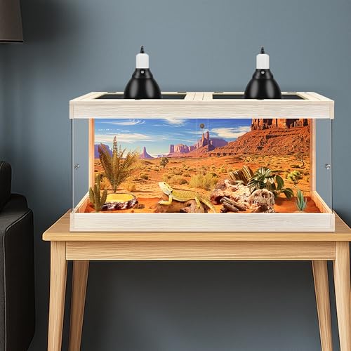Royxen Bearded Dragon Tank, 34 Gallons Tempered Glass Reptile Terrarium with Metal Mesh Top, 3-Side Clear Anti-Scratch Glass Lizard Tank for Reptile Habitat (Oak, 32" Length) - color: Oak, size: 34Gal,32x16x16inch