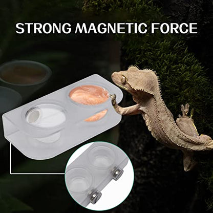 Magnetic Reptile Feeding Cups, Acrylic Gecko Feeding Ledge with 10 pcs Food Cups,Reptile Food and Water Dish Bowl for Geckos,Chameleon,Corn Snake,Iguana (F-2)