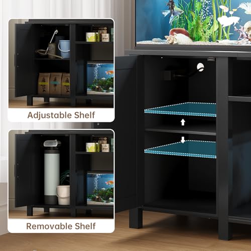 55-75 Gallon Fish Tank Stand with Power Outlet & Adjustable Shelf, Heavy Duty Aquarium Stand with Cabinet Storage for Fish Tank, Turtle Tank, Reptile Terrarium, 1000LBS Capacity, Black - color: Black