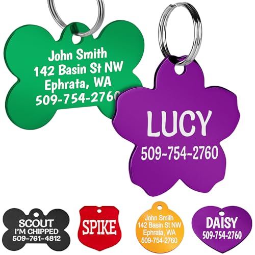 GoTags Dog Tags, Personalized Engraved Dog and Cat ID Tags for Pets, Custom Engraved on Both Sides, Various Shapes Including Bone, Round, Heart, Bow Tie, Star, and Badge (Flower, Small - Pack of 1) - size: Small, style: Flower