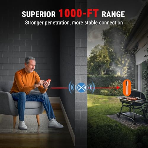 TempPro TempSpike 1000FT Wireless Meat Thermometer Digital with 2 Probes | RF Technology, Wire-Free IPX8 Probes, Alarms, Large Backlit LCD, Food Thermometer Cooking Turkey, Smoker, BBQ, Grill Gift - style: 1000ft
