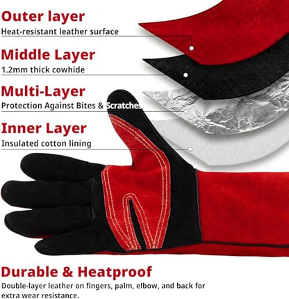 vclpower 16in Animal Handling Gloves Size L Fit for Men & Large Hands Bite Proof Double Leather Reinforced Padding Dog, Cat Scratch, Bird Handling Falconry Gloves Grabbing Reptile Squirrel Snake Bite